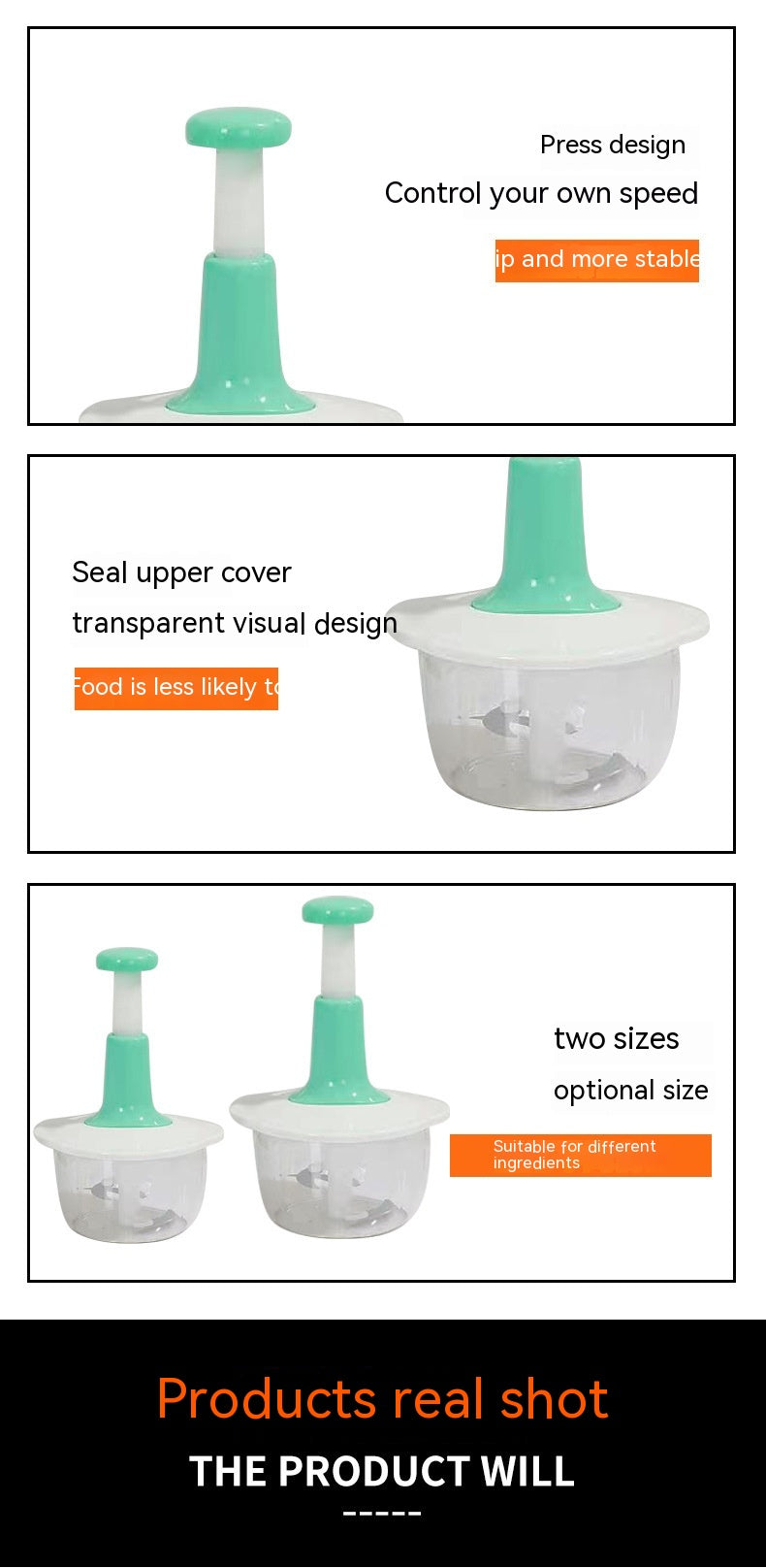 Manual food chopper kitchen tool front view