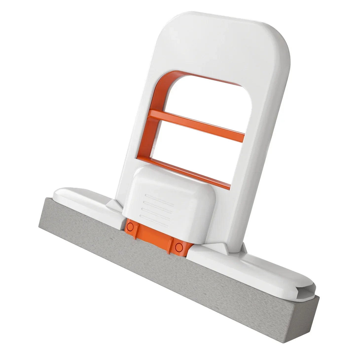 White and orange cleaning squeegee with ergonomic handle and gray foam blade