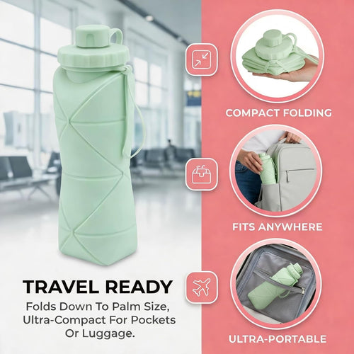 Portable collapsible water bottle in mint green